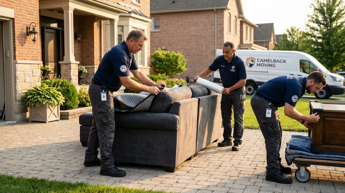 Large estate moving crew wrapping furniture in Redding, CA