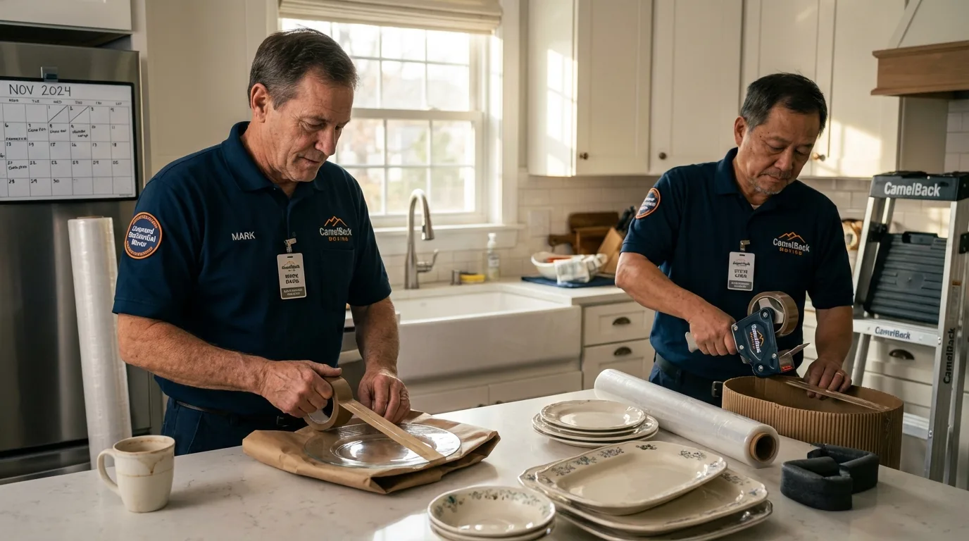 Professional crew packing kitchen dishware in Redding, CA